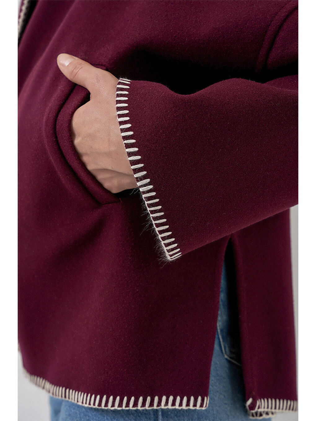 Kadın Nakışlı Kaşe Ceket 9167 - Bordo-4