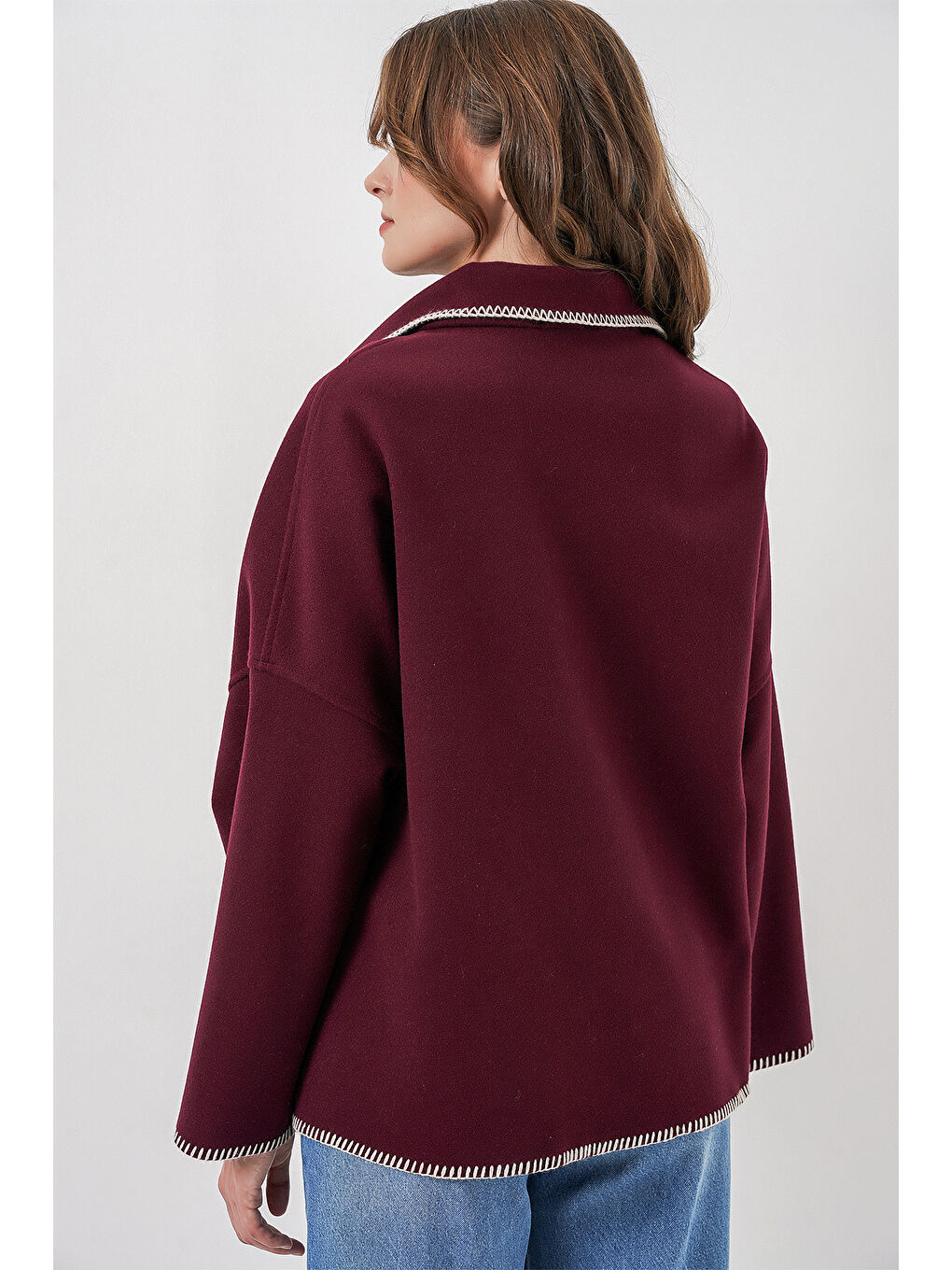 Kadın Nakışlı Kaşe Ceket 9167 - Bordo-5