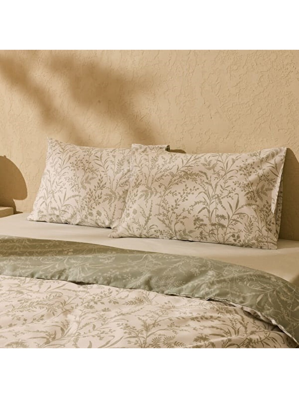 Lila Soft Zen Kolay Ütülenir Tek Kişilik Nevresim Takımı - Ekru / Yeşil-2