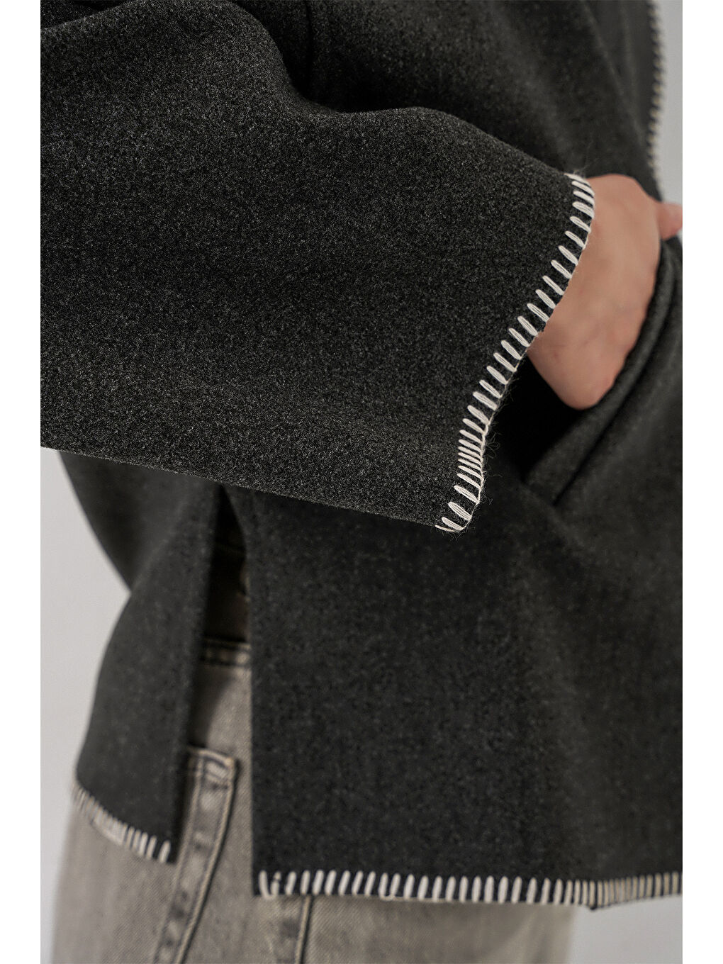 Kadın Nakışlı Kaşe Ceket 9167 - Antrasit-4