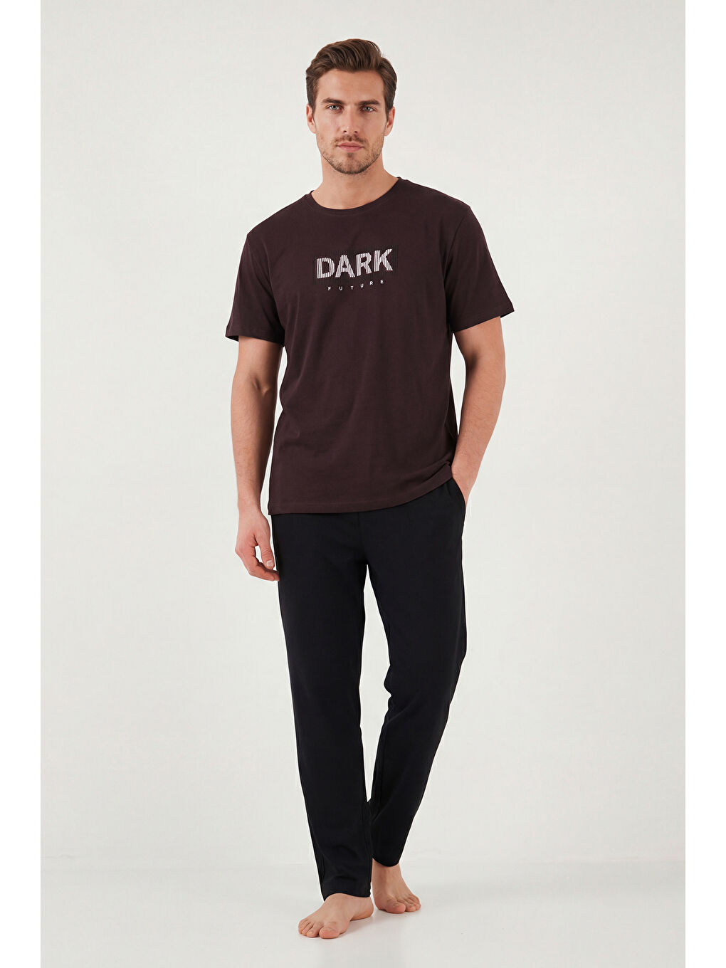 Mürdüm Pamuklu Regular Fit Baskılı Pijama Takımı 6096160-1