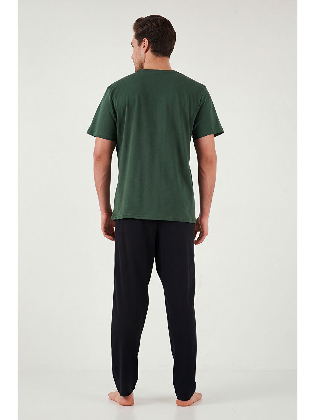 Yeşil Pamuklu Regular Fit Baskılı Pijama Takımı 6096160-5