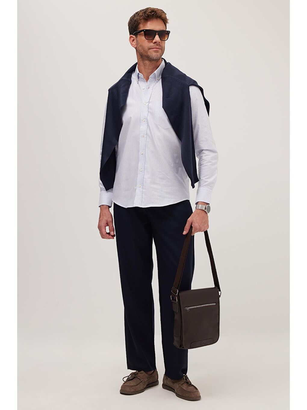 Karışık Erkek Regular Fit Klasik Kesim %100 Pamuk Mavi Çizgili Gömlek-1