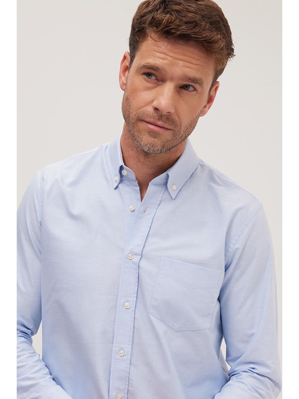 Erkek Regular Fit Klasik Kesim Premium Oxford %100 Pamuk Mavi Gömlek-1
