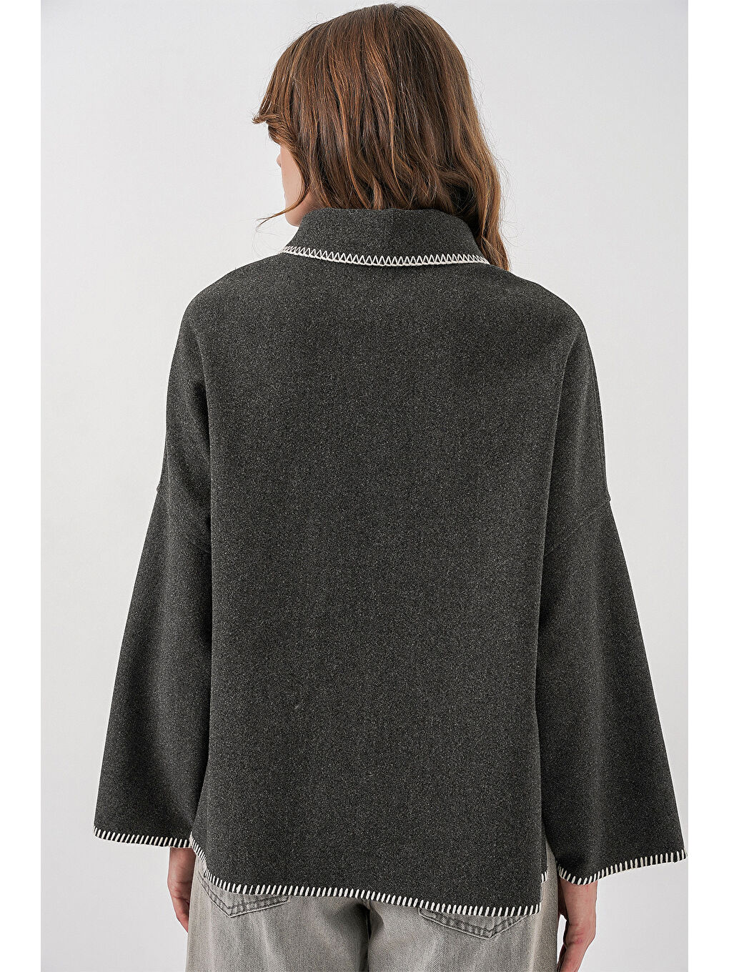 Kadın Nakışlı Kaşe Ceket 9167 - Antrasit-5