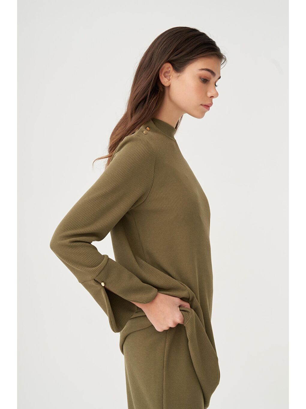 Haki-Pilise Detaylı Pantolonlu Takım-3