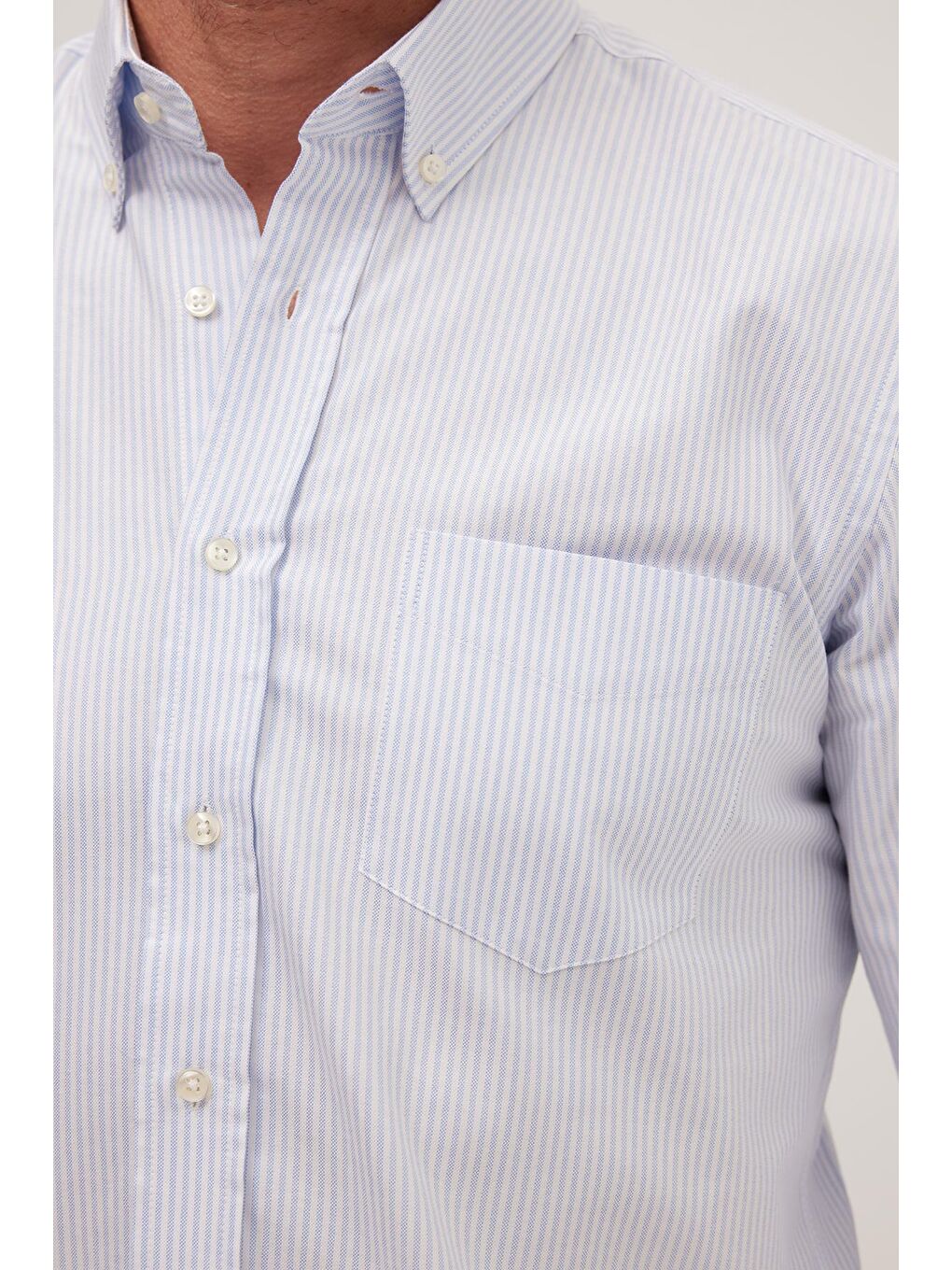 Karışık Erkek Regular Fit Klasik Kesim %100 Pamuk Mavi Çizgili Gömlek-2