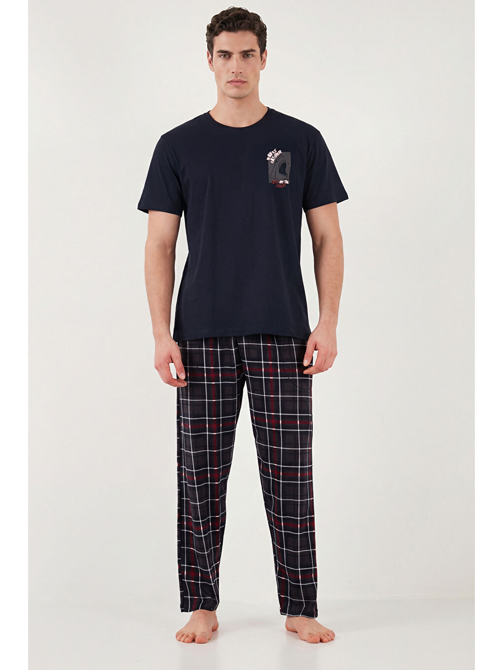 Lacivert Pamuklu Regular Fit Baskılı Pijama Takımı 6096165-1