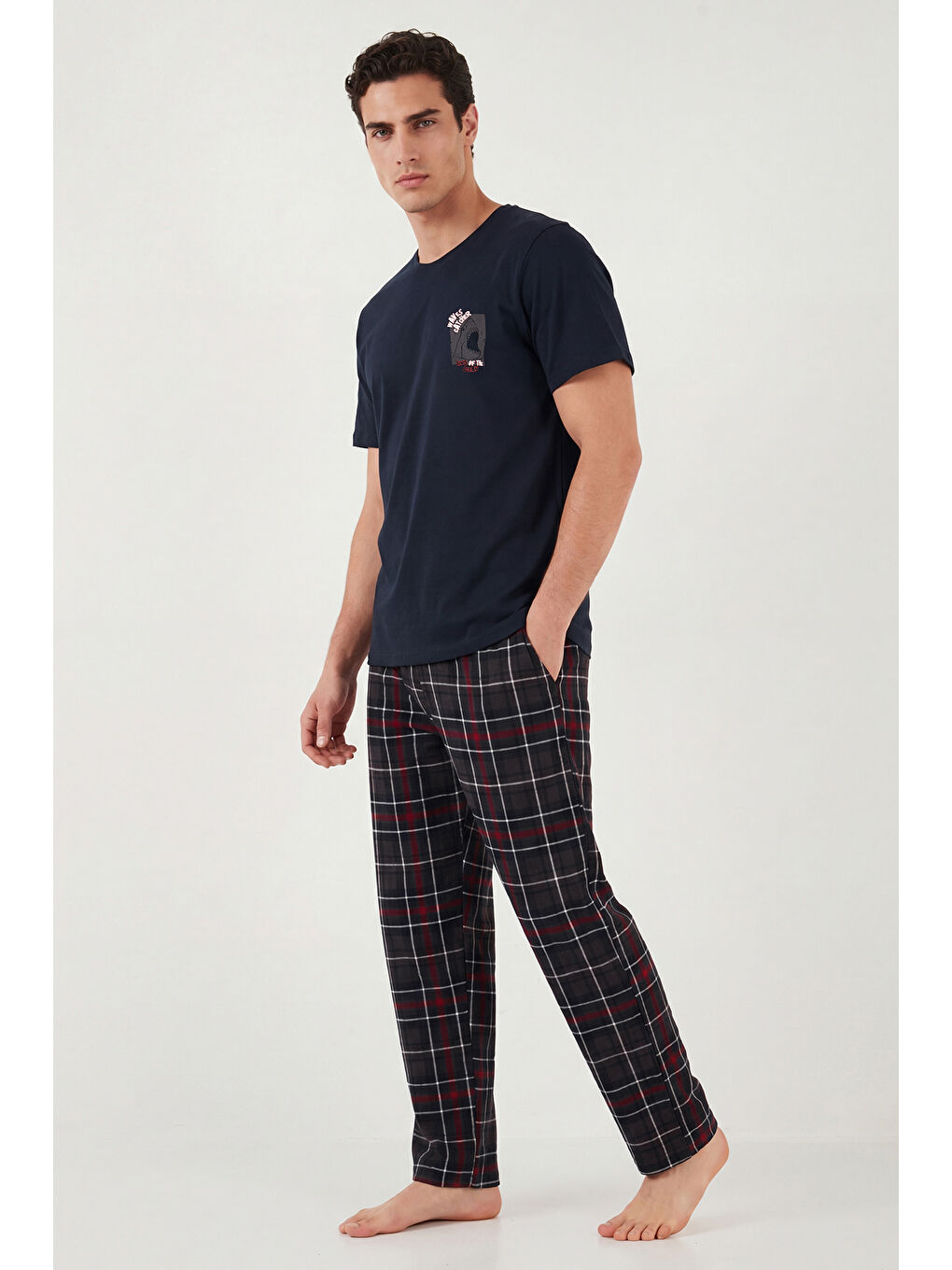 Lacivert Pamuklu Regular Fit Baskılı Pijama Takımı 6096165-2