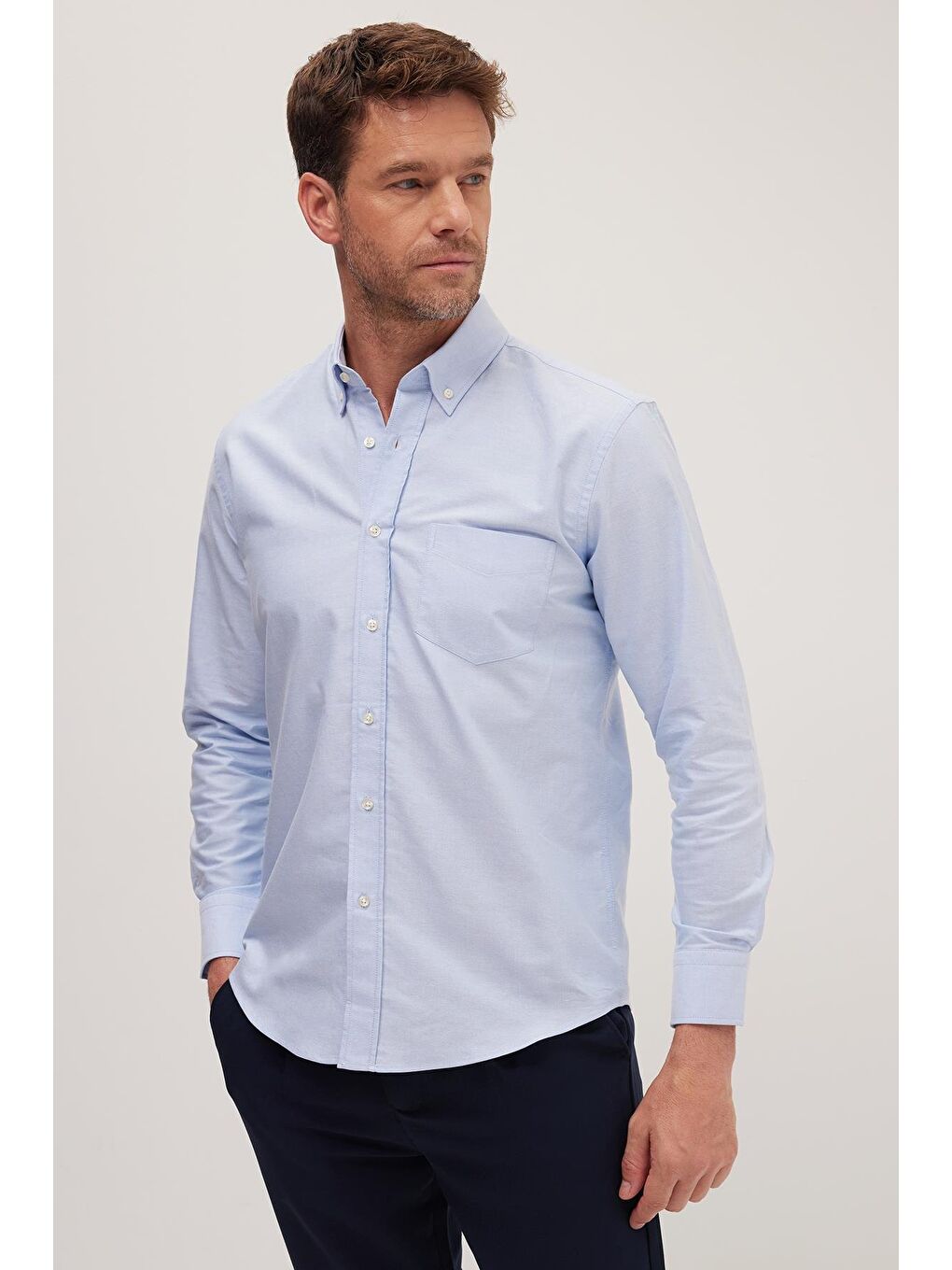 Erkek Regular Fit Klasik Kesim Premium Oxford %100 Pamuk Mavi Gömlek-4
