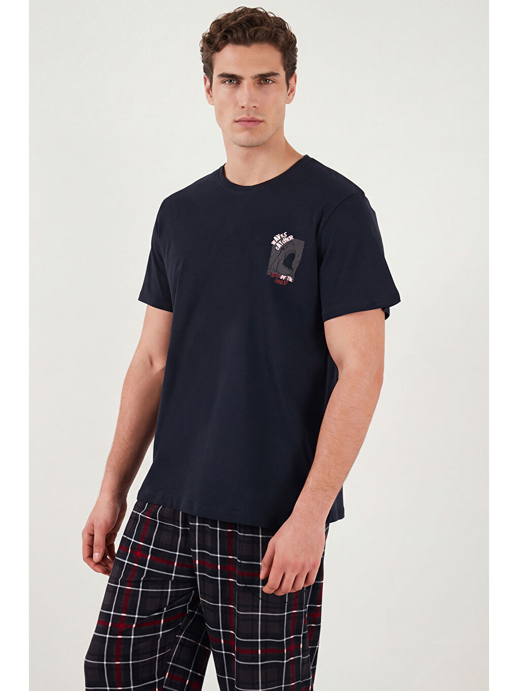 Lacivert Pamuklu Regular Fit Baskılı Pijama Takımı 6096165-3