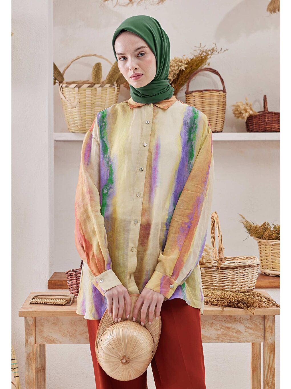 Yeşil Medine İpeği Eşarp Yaprak-3