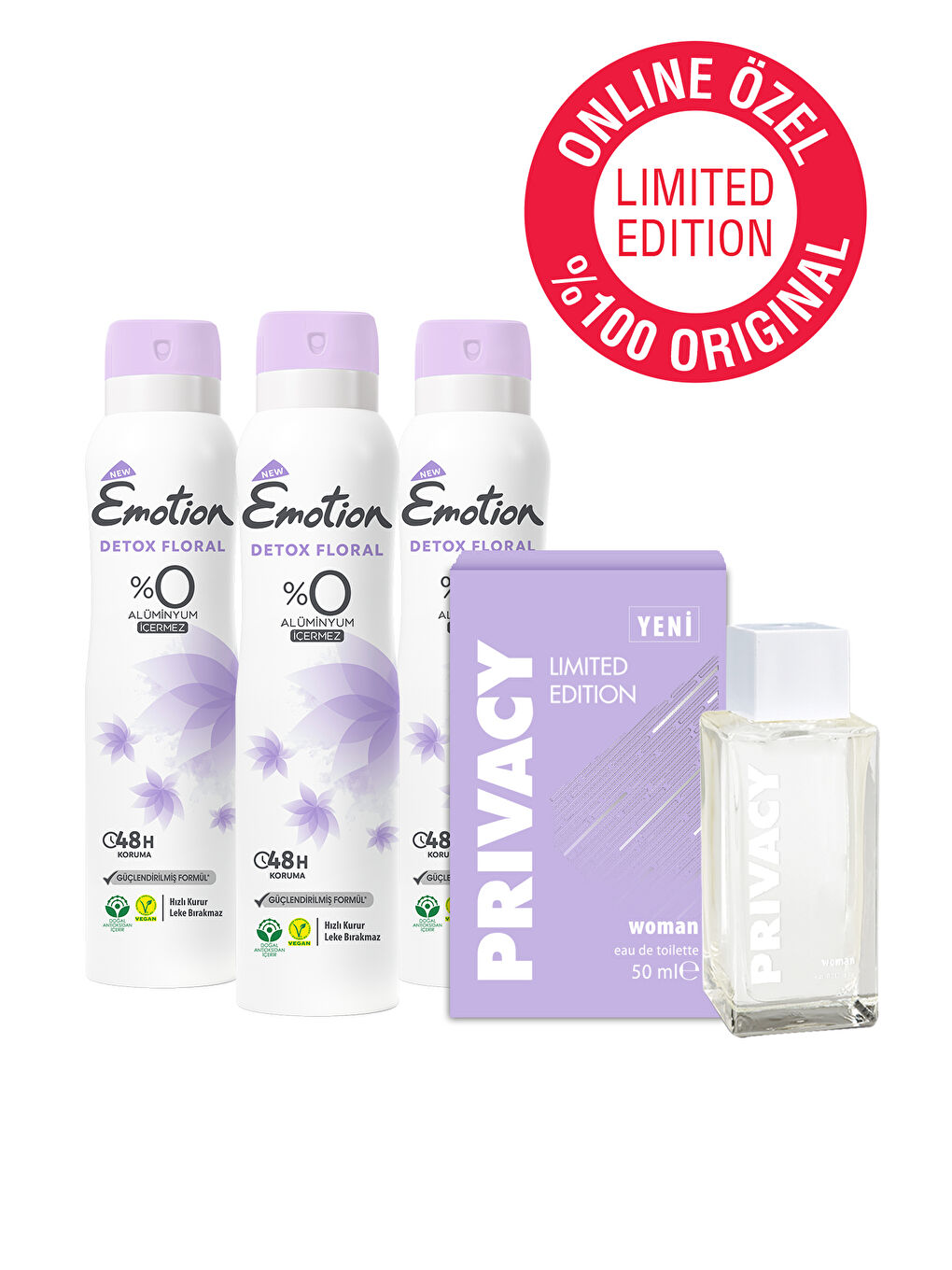 Privacy Women Limited Edition Edt Parfüm 50ml Online Özel & Emotion Detox Floral Dedodorant 3x150ml