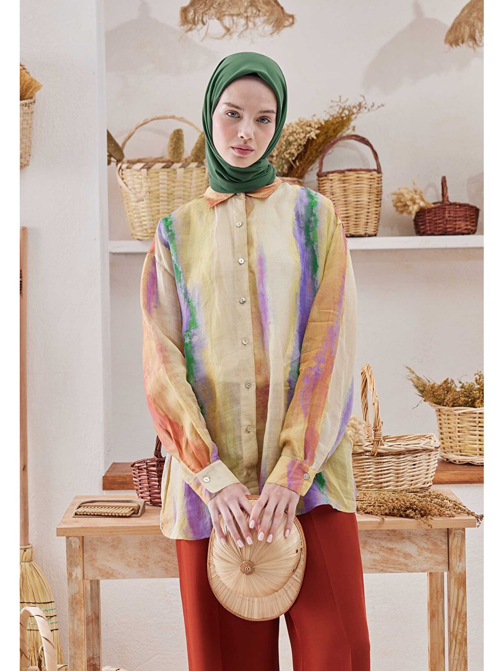 Yeşil Medine İpeği Eşarp Yaprak-4