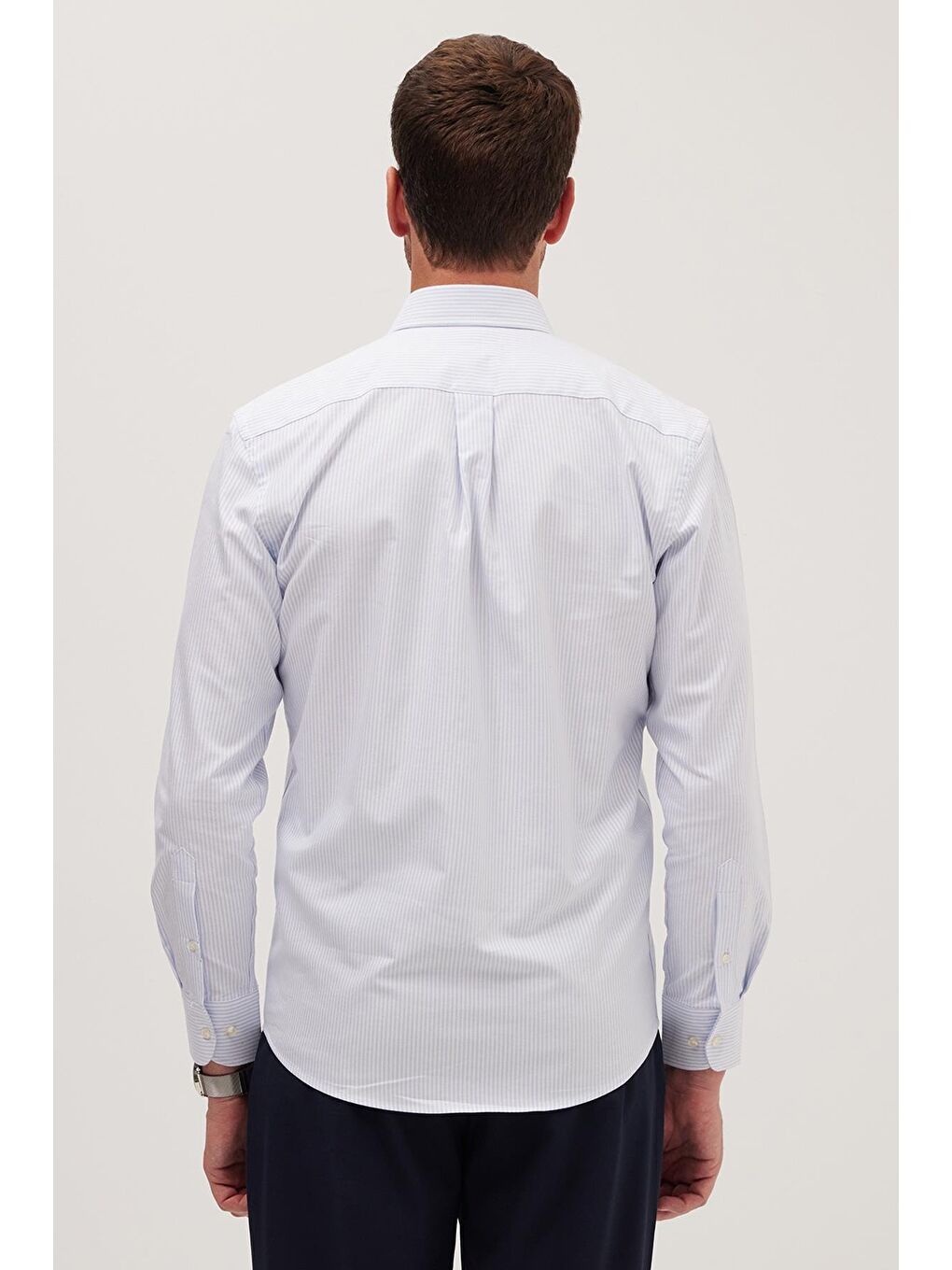 Karışık Erkek Regular Fit Klasik Kesim %100 Pamuk Mavi Çizgili Gömlek-6