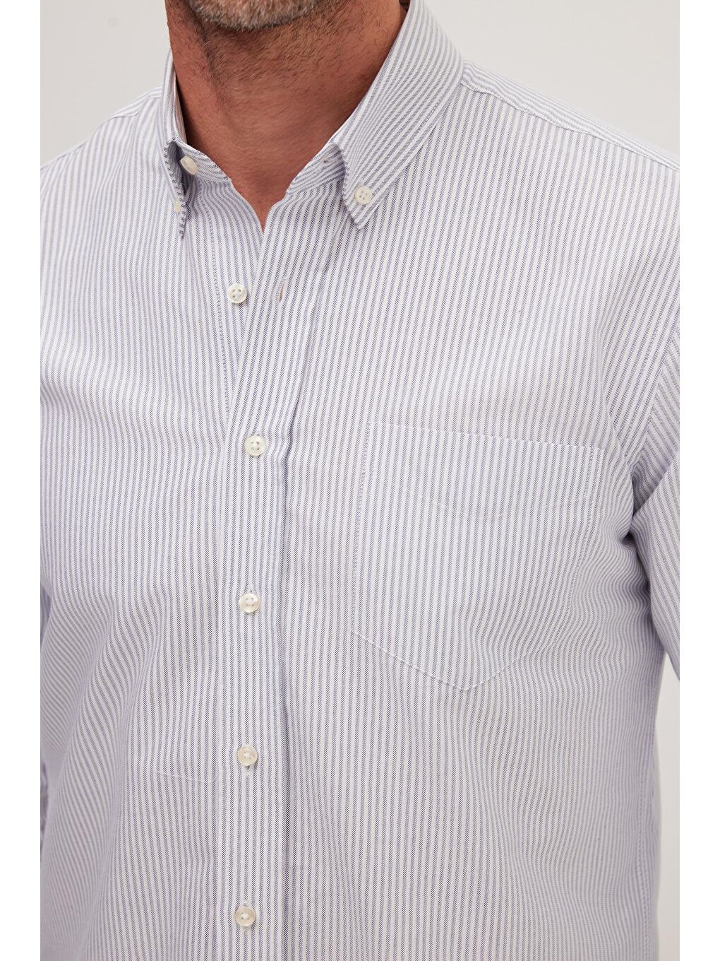 Karışık Erkek Regular Fit Klasik Kesim %100 Pamuk Lacivert Çizgili Gömlek-2