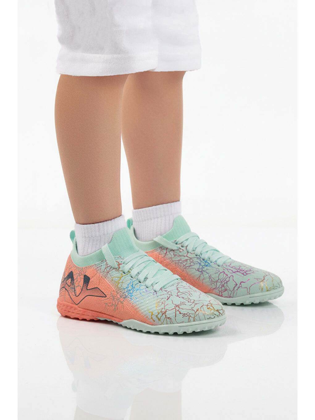 Turkuaz Mint Bilekten Çoraplı Erkek Çocuk Halı Saha Ayakkabısı FH-252-153 F