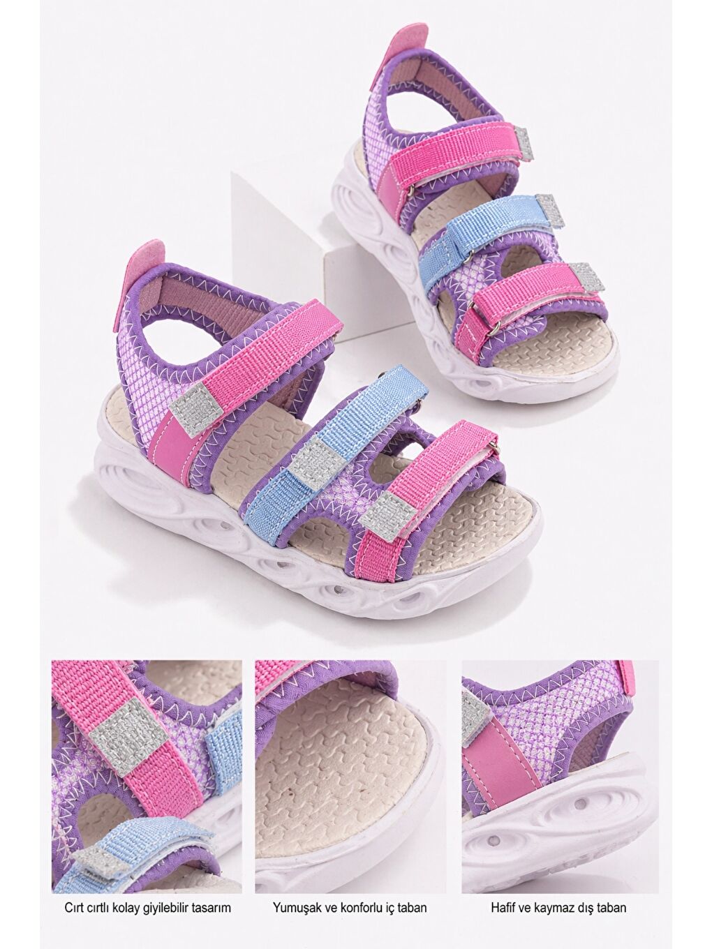 Lila TATU Kız Çocuk Cırtlı Işıklı Sandalet-1