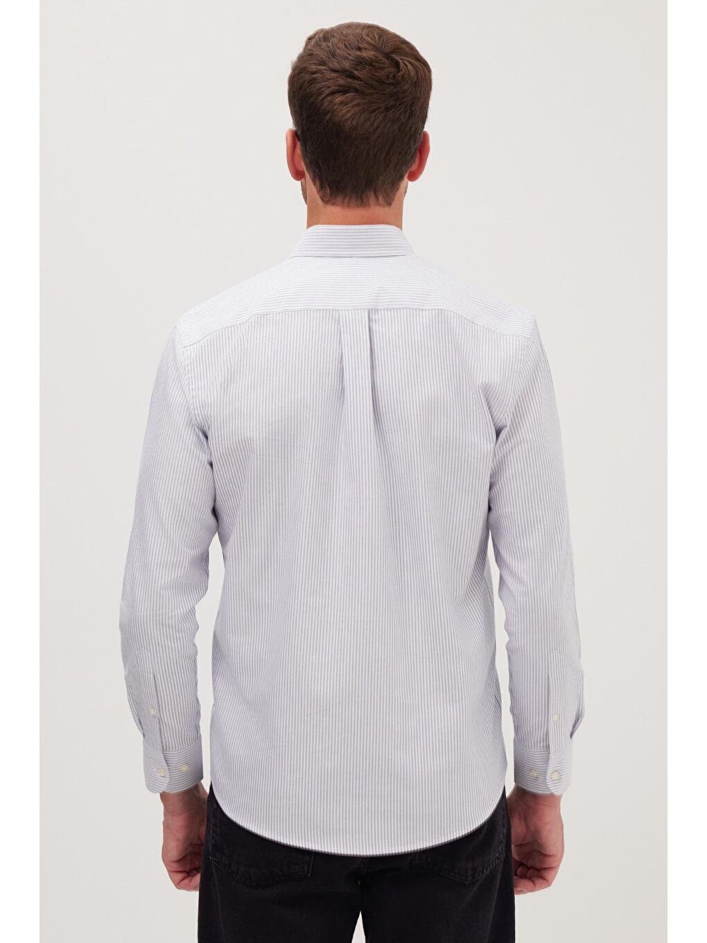 Karışık Erkek Regular Fit Klasik Kesim %100 Pamuk Lacivert Çizgili Gömlek-6