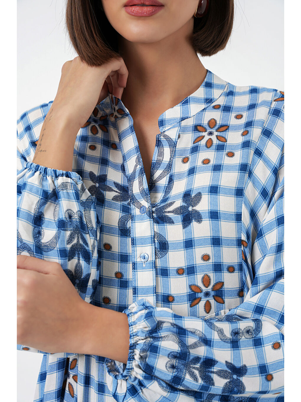 Kadın Desenli Uzun Tesettür Elbise 2585 - A.Mavi-3