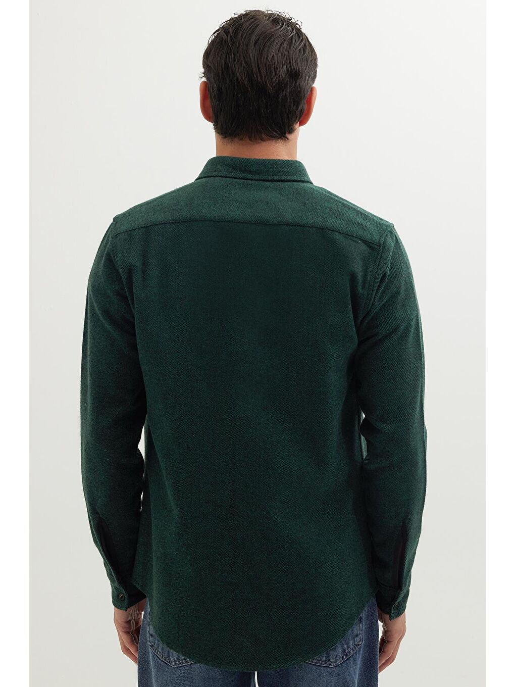 Erkek Slim Fit Dar Kesim Uzun Kollu Düz Kışlık Oduncu Yeşil Gömlek-6