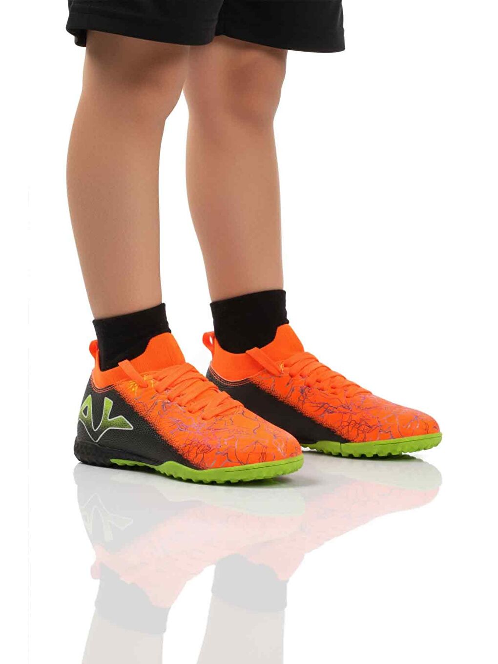 Turuncu Siyah Bilekten Çoraplı Erkek Çocuk Halı Saha Ayakkabısı FH-252-153 F