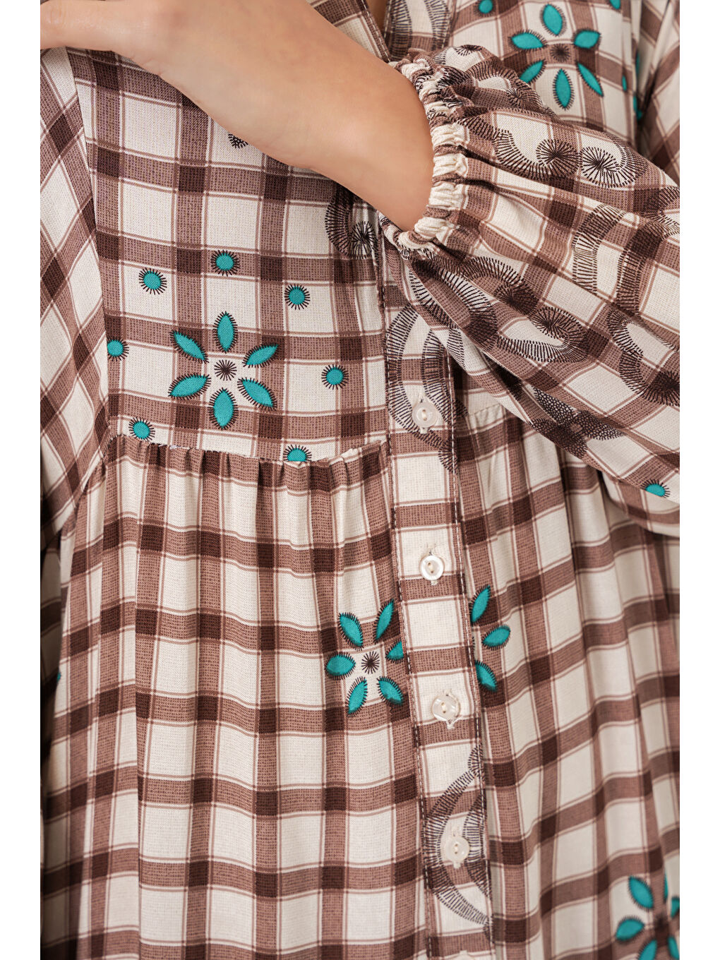 Kahverengi Kadın Desenli Uzun Tesettür Elbise 2585 - A.Taba-5