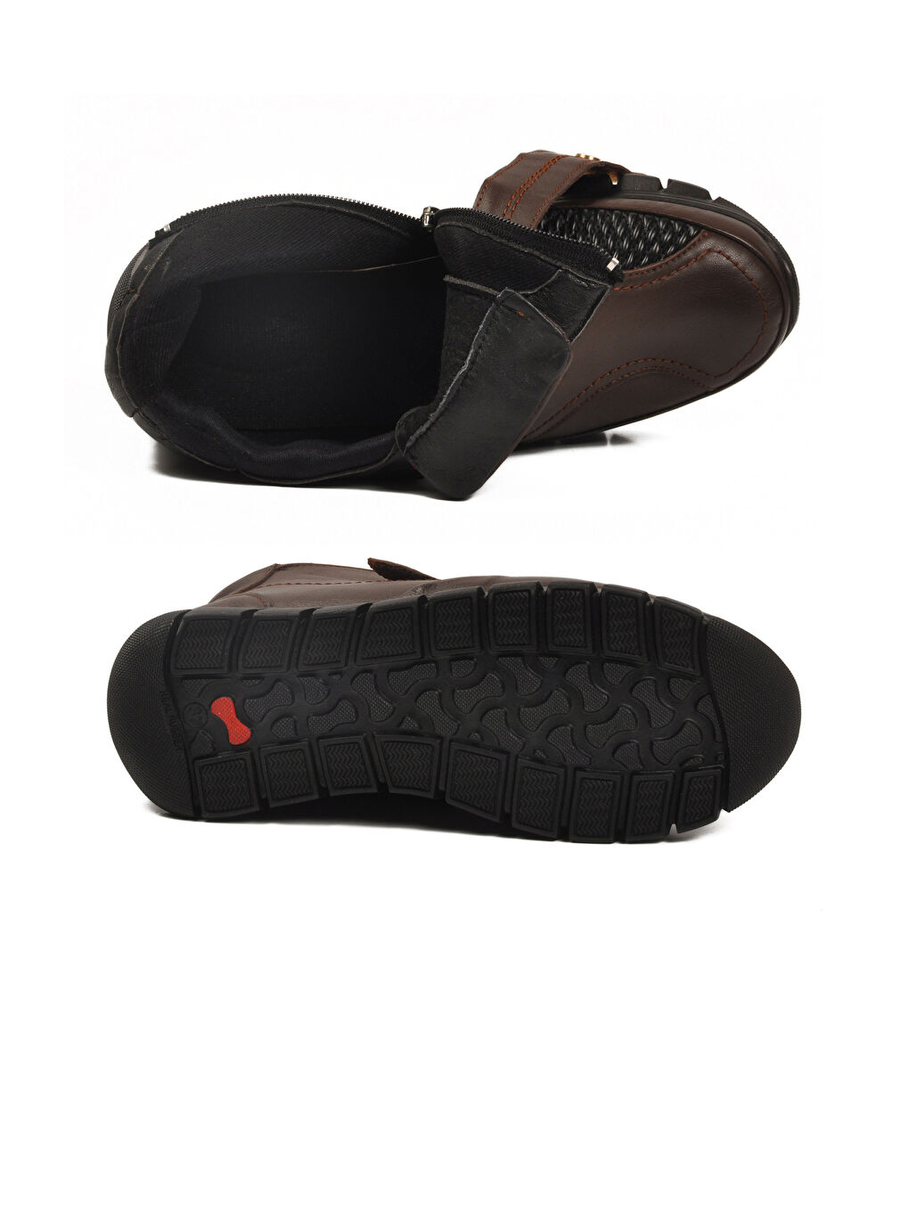 Kahverengi Kahve Hakiki Deri İçi Polarlı Cırtlı Fermuarlı Kaymaz Kadın Bot 3609 Z-4