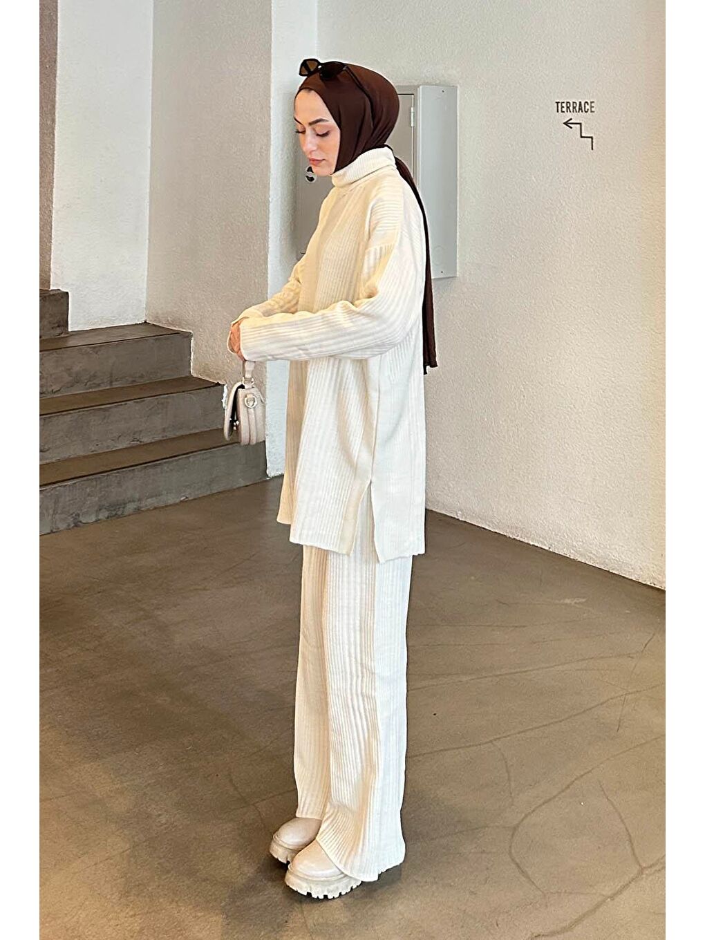 Fitilli Triko Takım Ekru-1