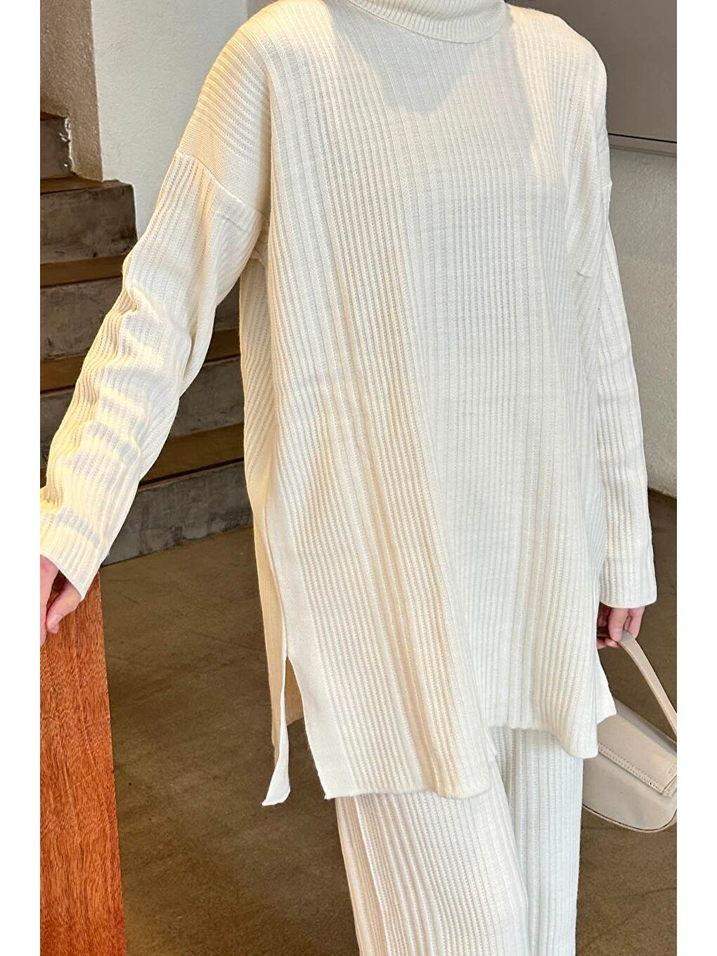 Fitilli Triko Takım Ekru-2