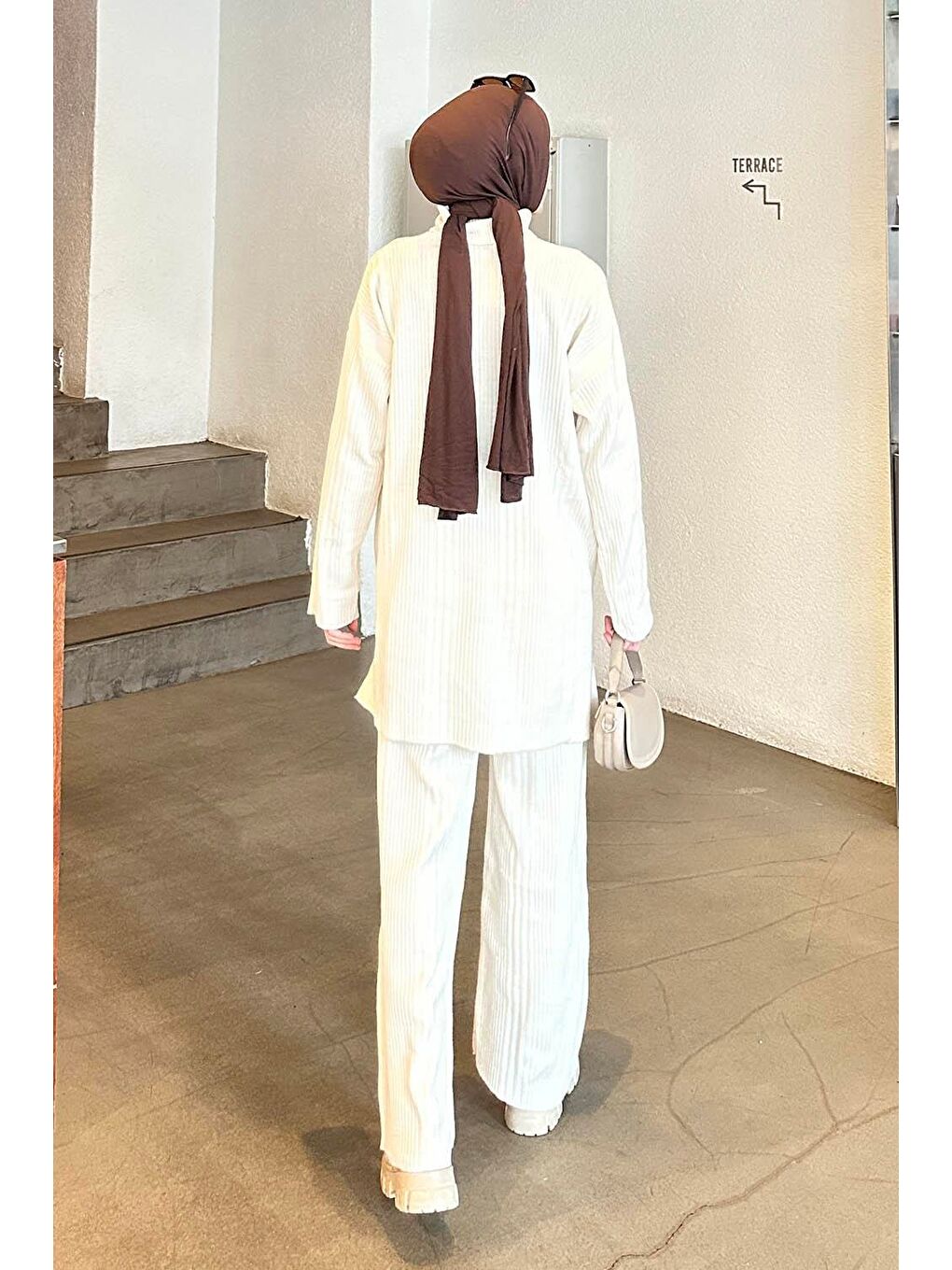 Fitilli Triko Takım Ekru-3