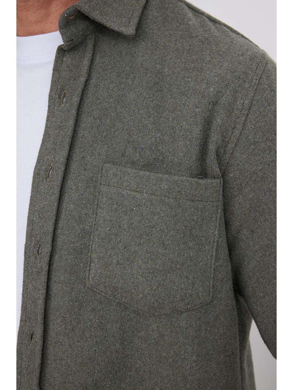 Erkek Regular Fit Klasik Kesim Düz Cepli Haki Oduncu Gömlek-2