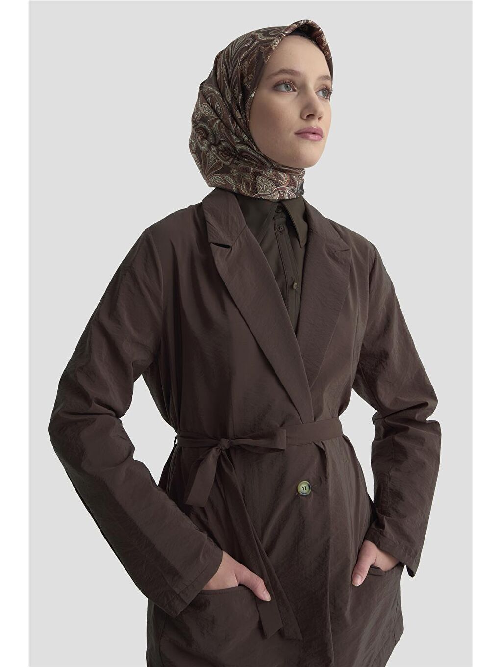 Kırışık Efektli Blazer Ceket 25Kd9004 Kahverengi