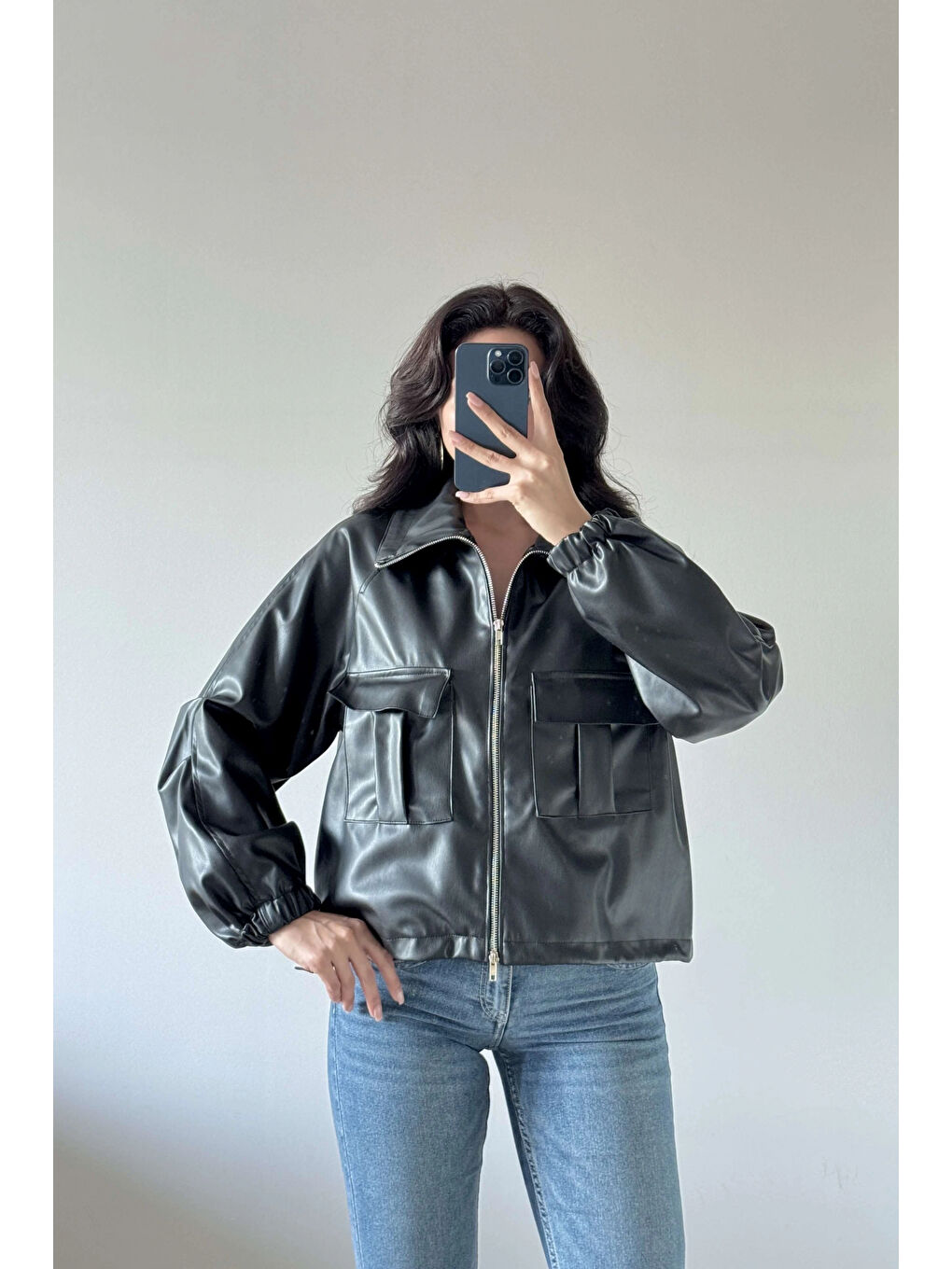 Kadın Siyah Deri Ceket 0011-1192-1