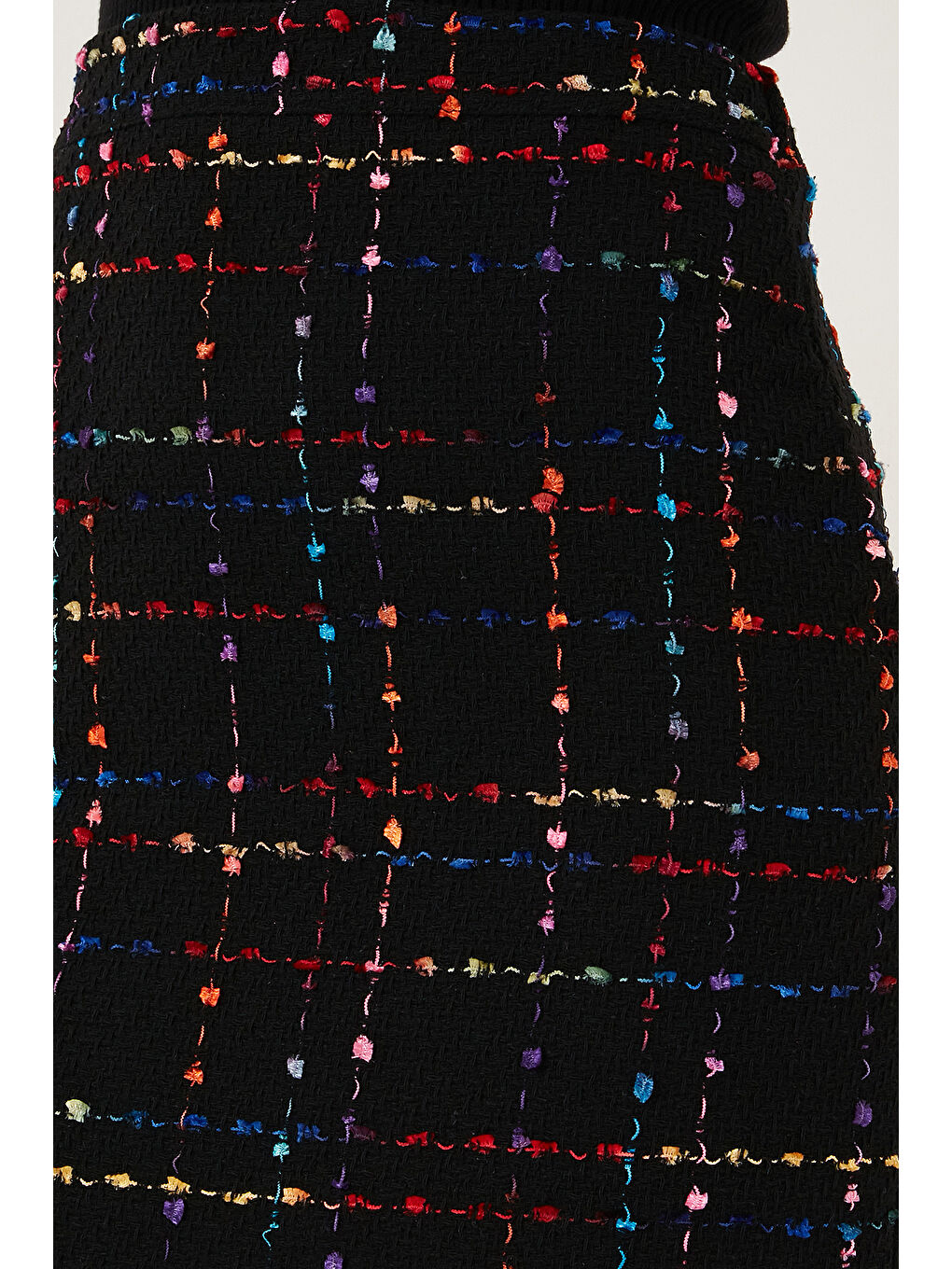 Siyah Tüvit Desenli Slim Fit Yüksek Bel Mini Boy Kadın Etek 5866436-5