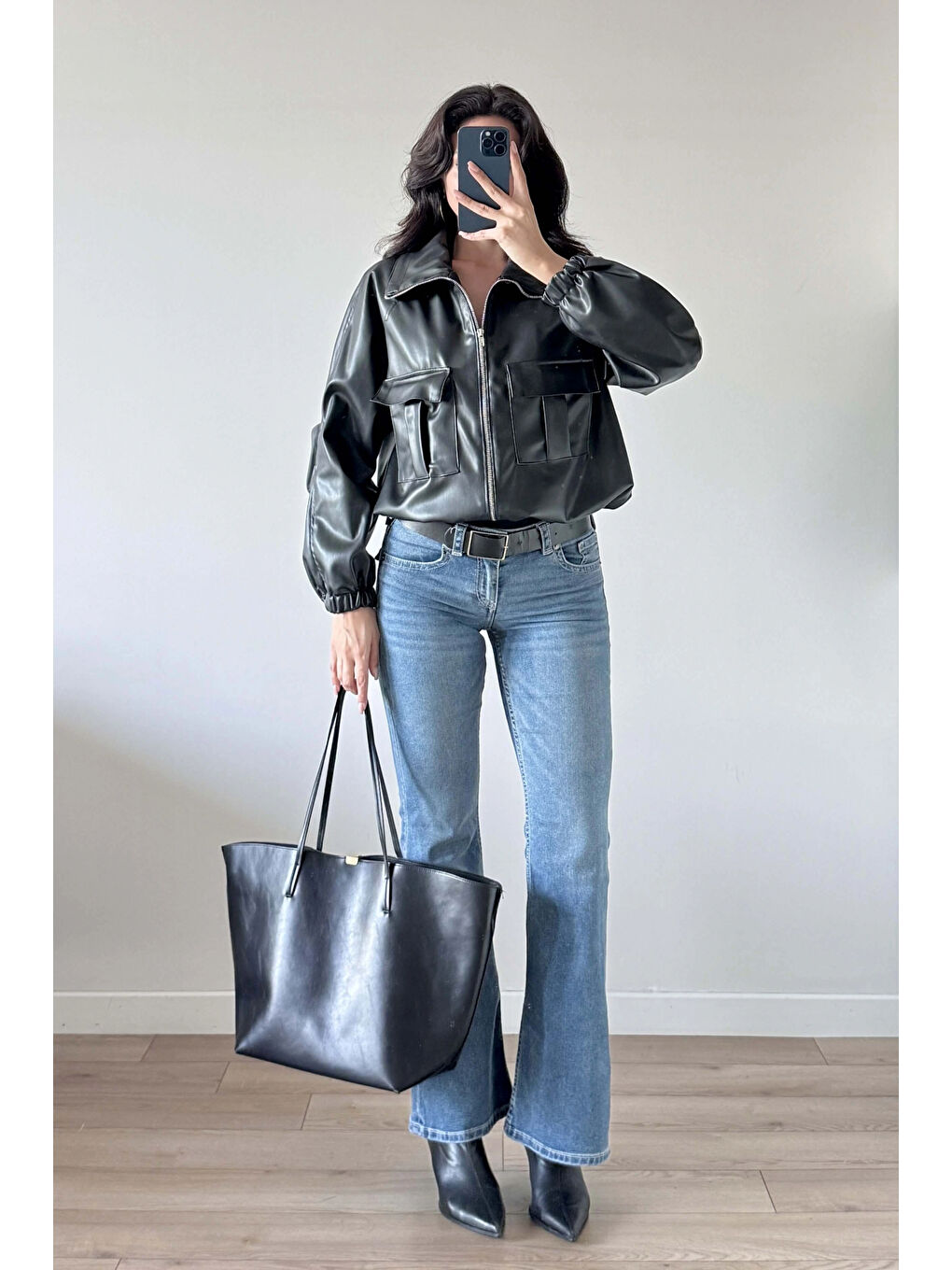 Kadın Siyah Deri Ceket 0011-1192-2