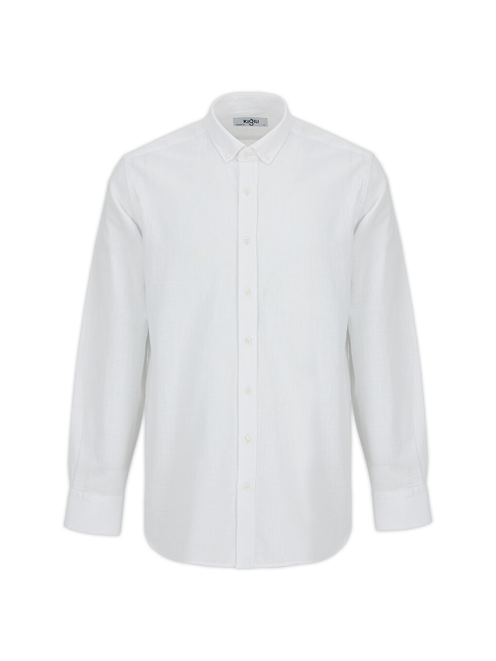 Beyaz Uzun Kol Regular Fit Düğmeli Yaka Spor Pamuk Nefes Alabilen Keten Görünümlü Gömlek-3