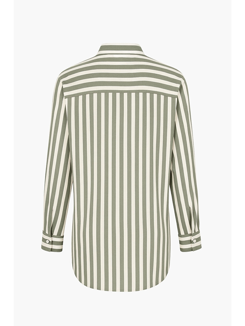 Modal Dokulu Haki Çizgili Cepli Gömlek-1