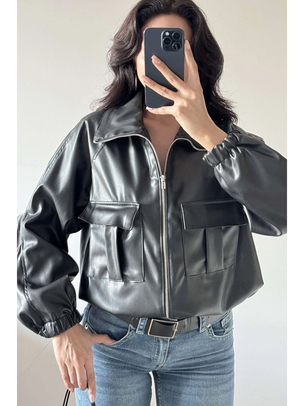 Kadın Siyah Deri Ceket 0011-1192-3