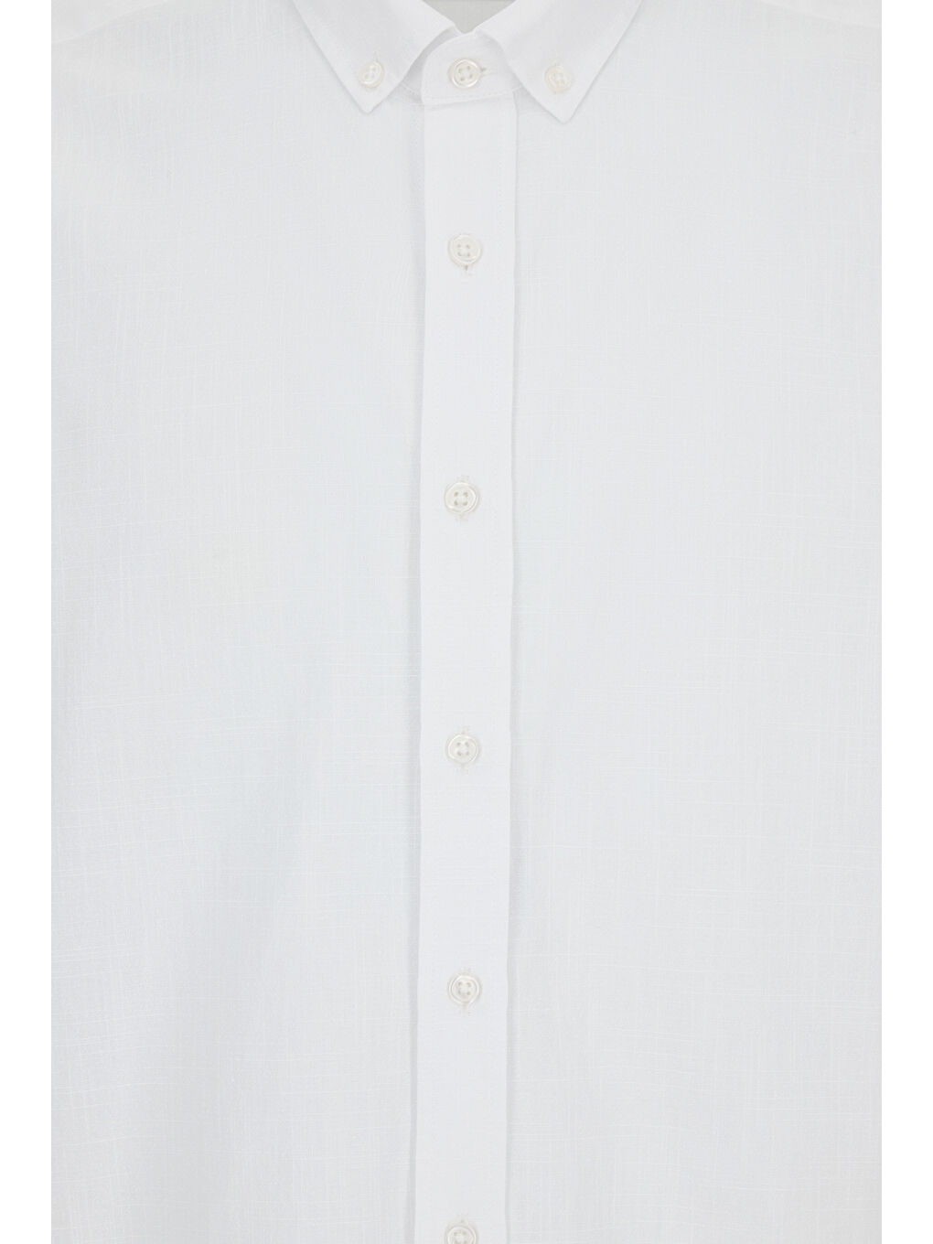 Beyaz Uzun Kol Regular Fit Düğmeli Yaka Spor Pamuk Nefes Alabilen Keten Görünümlü Gömlek-4