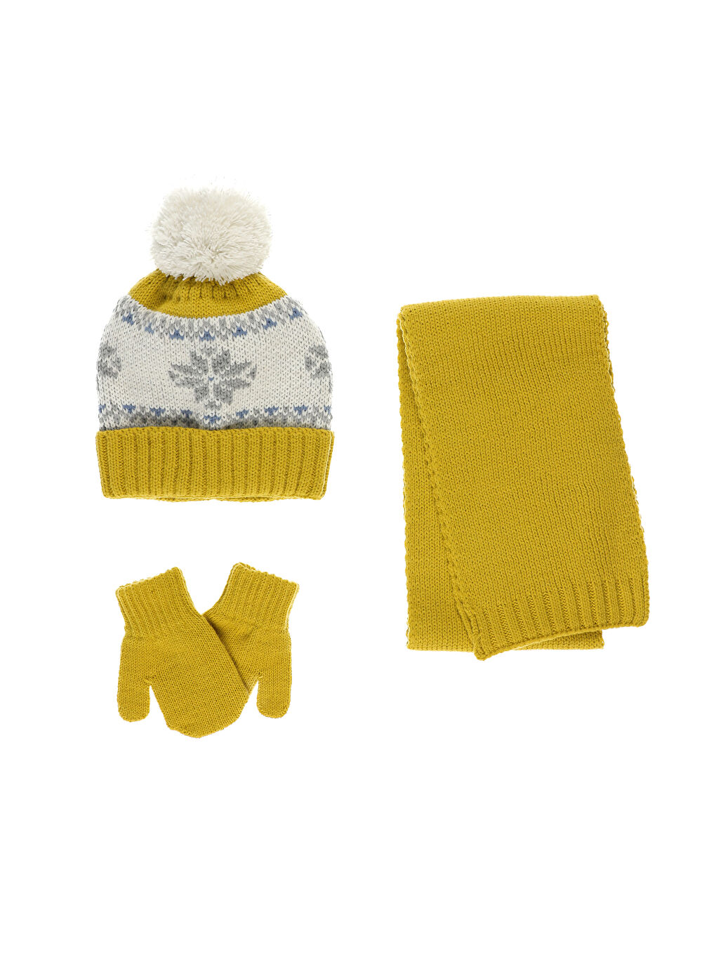Panço Sari Unisex Çocuk Atkı Bere Eldiven Set