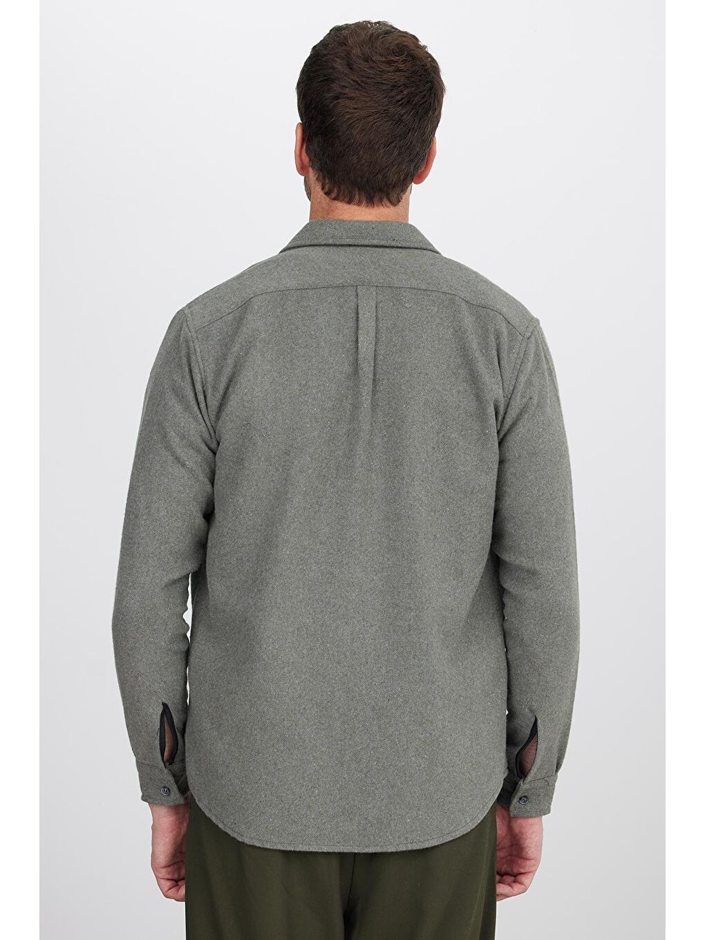 Erkek Regular Fit Klasik Kesim Düz Cepli Haki Oduncu Gömlek-6