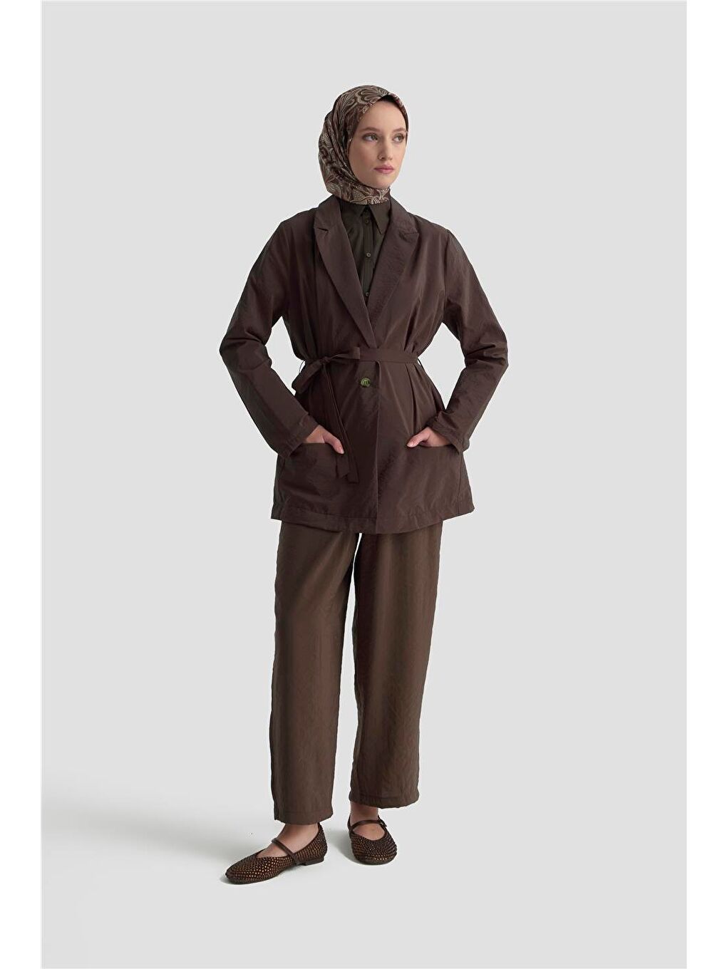 Kırışık Efektli Blazer Ceket 25Kd9004 Kahverengi-2