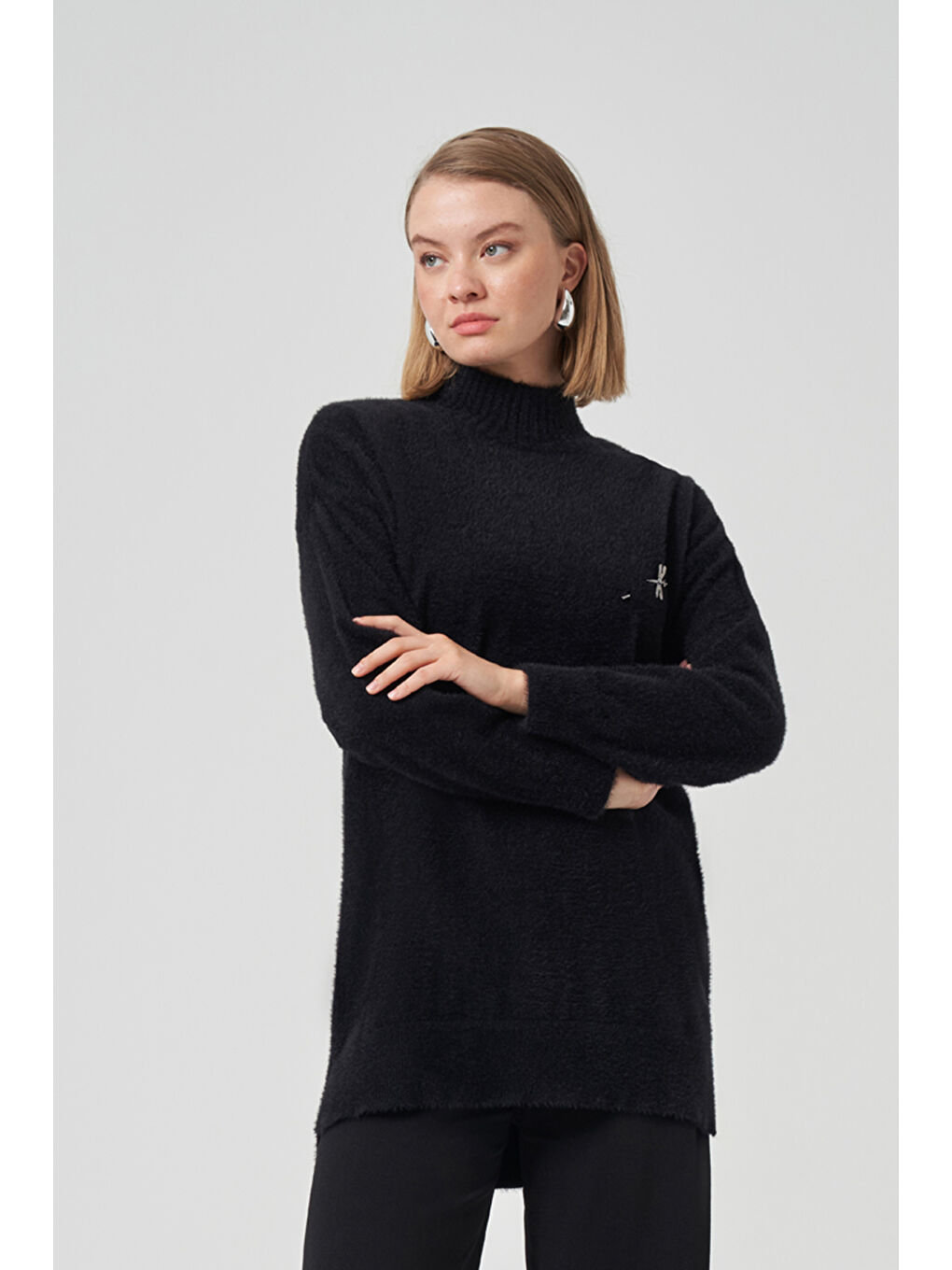 Angora Kazak Çıkartılabilir Broşlu 7000 Siyah