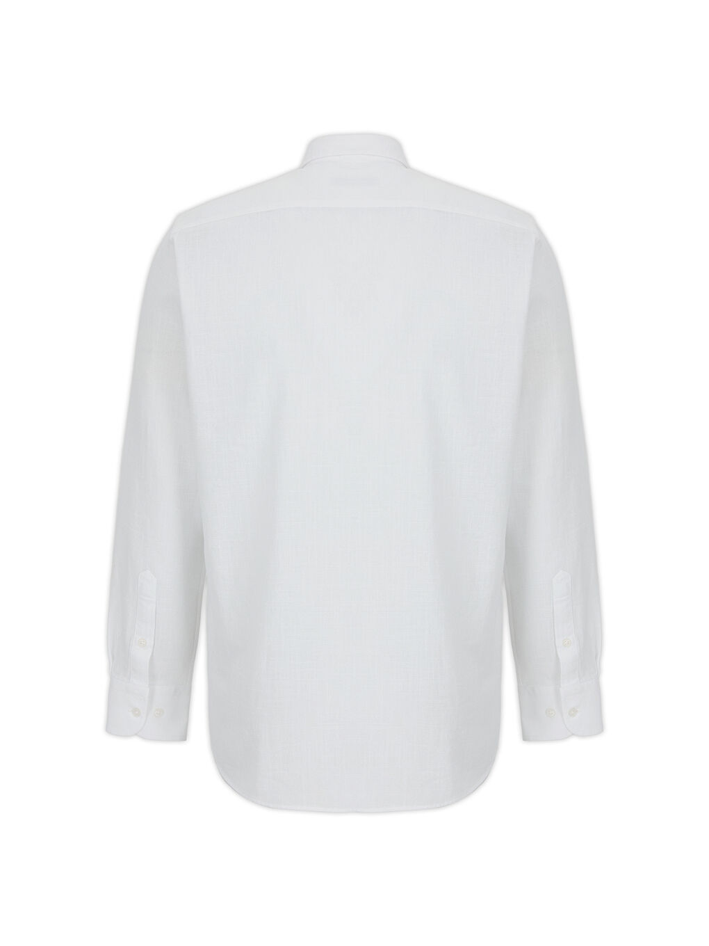 Beyaz Uzun Kol Regular Fit Düğmeli Yaka Spor Pamuk Nefes Alabilen Keten Görünümlü Gömlek-6