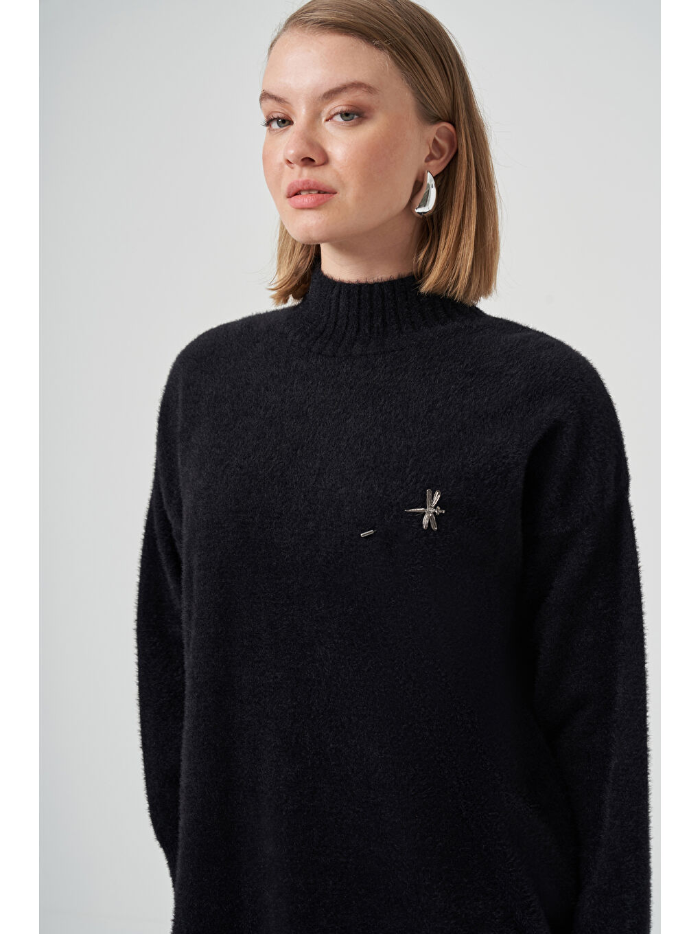 Angora Kazak Çıkartılabilir Broşlu 7000 Siyah-1