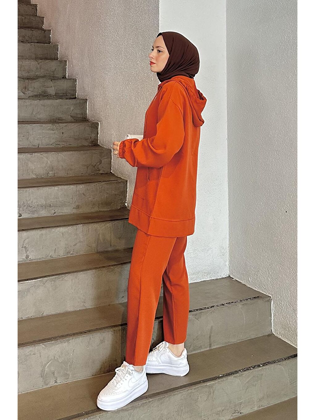 Kahverengi Bonita Fermuarlı Scuba Takım Kiremit-1