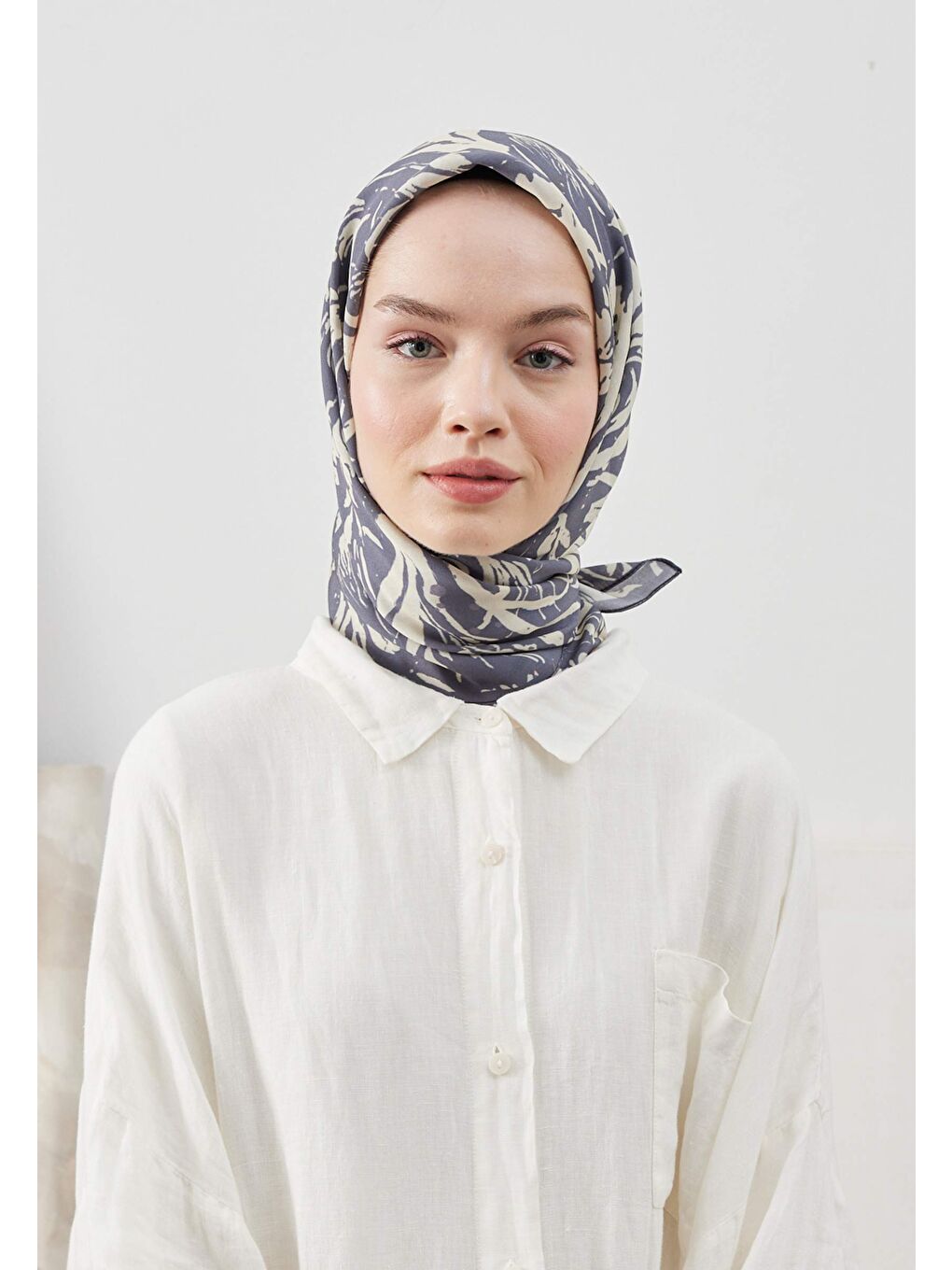 Vıolet Desen Pamuk İpek Eşarp İndigo-2