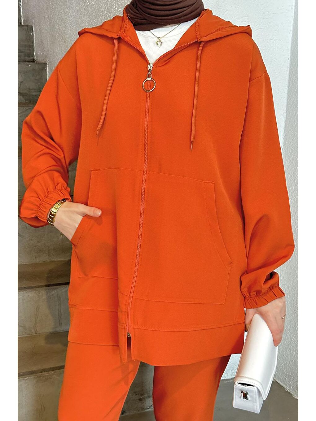 Kahverengi Bonita Fermuarlı Scuba Takım Kiremit-2