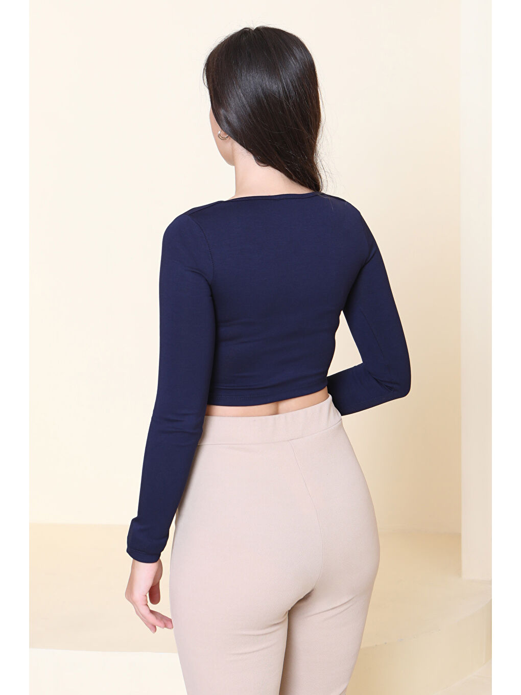 Kare Yaka Modal Crop Lacivert - 27953-LACIVERT-3